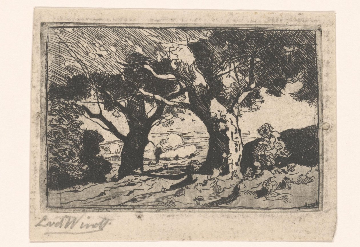 Landschaft mit zwei großen Bäumen von Laurent van der Windt (signed by artist)