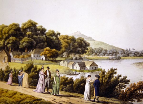 Blick auf den Brigittenau-Bezirk und die Donau von der Augarten-Seite, frühes 19. Jahrhundert von Laurenz (after) Janscha