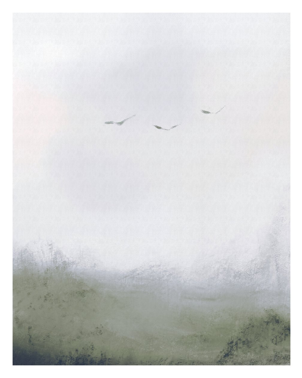 Vögel fliegen über ein Feld, ca. 2018 von Leah Straatsma