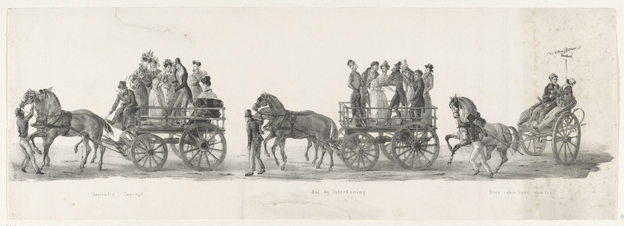 Einladung zu einem Konzert, Ball und betrunkenen Studenten, 1835 von Leendert Springer (I)