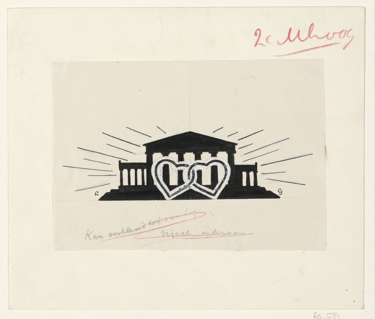 Tempel mit zwei ineinander verschlungenen Herzen von Leo Gestel (signed by artist)