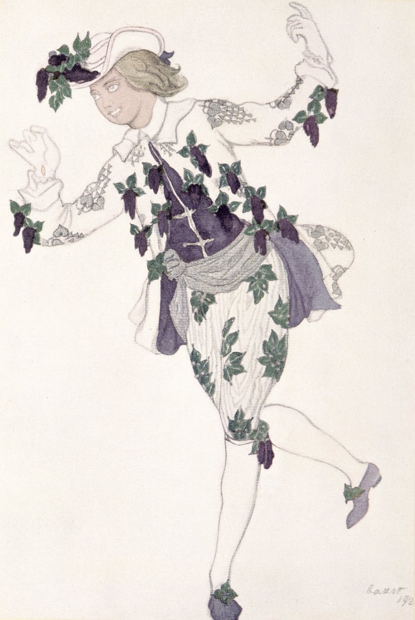 Kostümentwurf für den Pagen der Fee Flieder, aus Dornröschen, 1921 von Leon Bakst