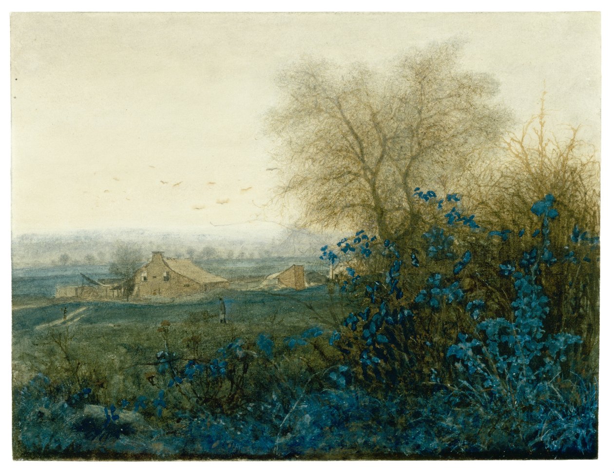 Landschaft mit Bauernhaus und Bauer mit Schubkarre, 1865 von Léon Bonvin