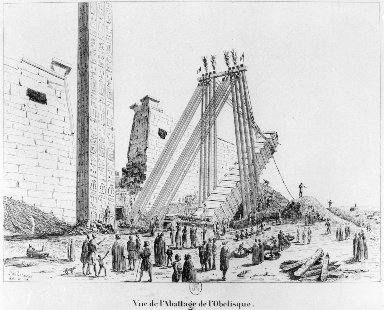 Abbau des Obelisken aus dem Luxor-Tempel, aus Campagne Pittoresque de Luxor, 1835 von Leon de Joannis
