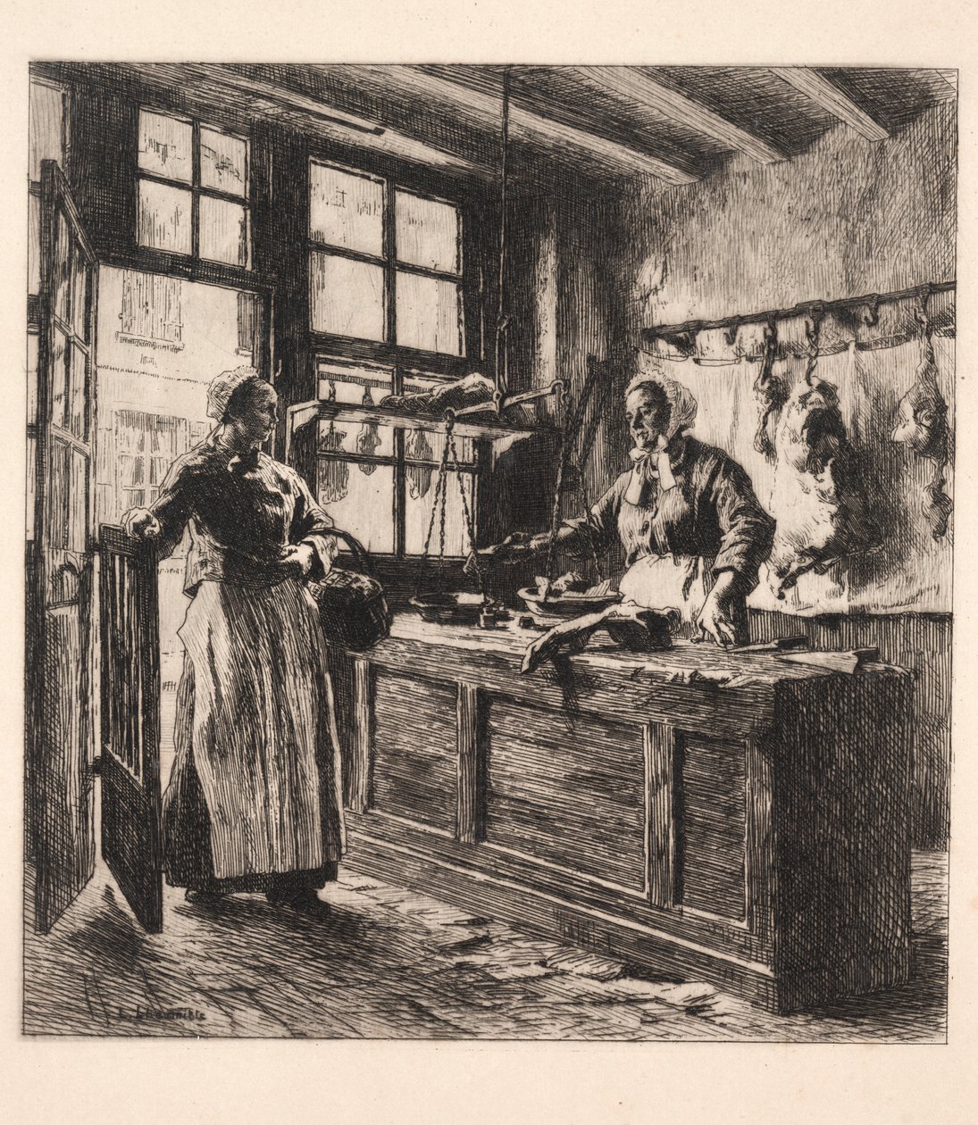 Innenansicht einer Metzgerei von Leon Augustin Lhermitte