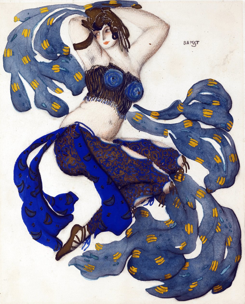 Odaliske. Kostümentwurf für das Ballett Sheherazade von N. Rimski-Korsakow - Bakst, Leon (1866-1924) - 1910 - Aquarell, Gouache auf Papier - 33x28 - Privatsammlung von Leon Bakst