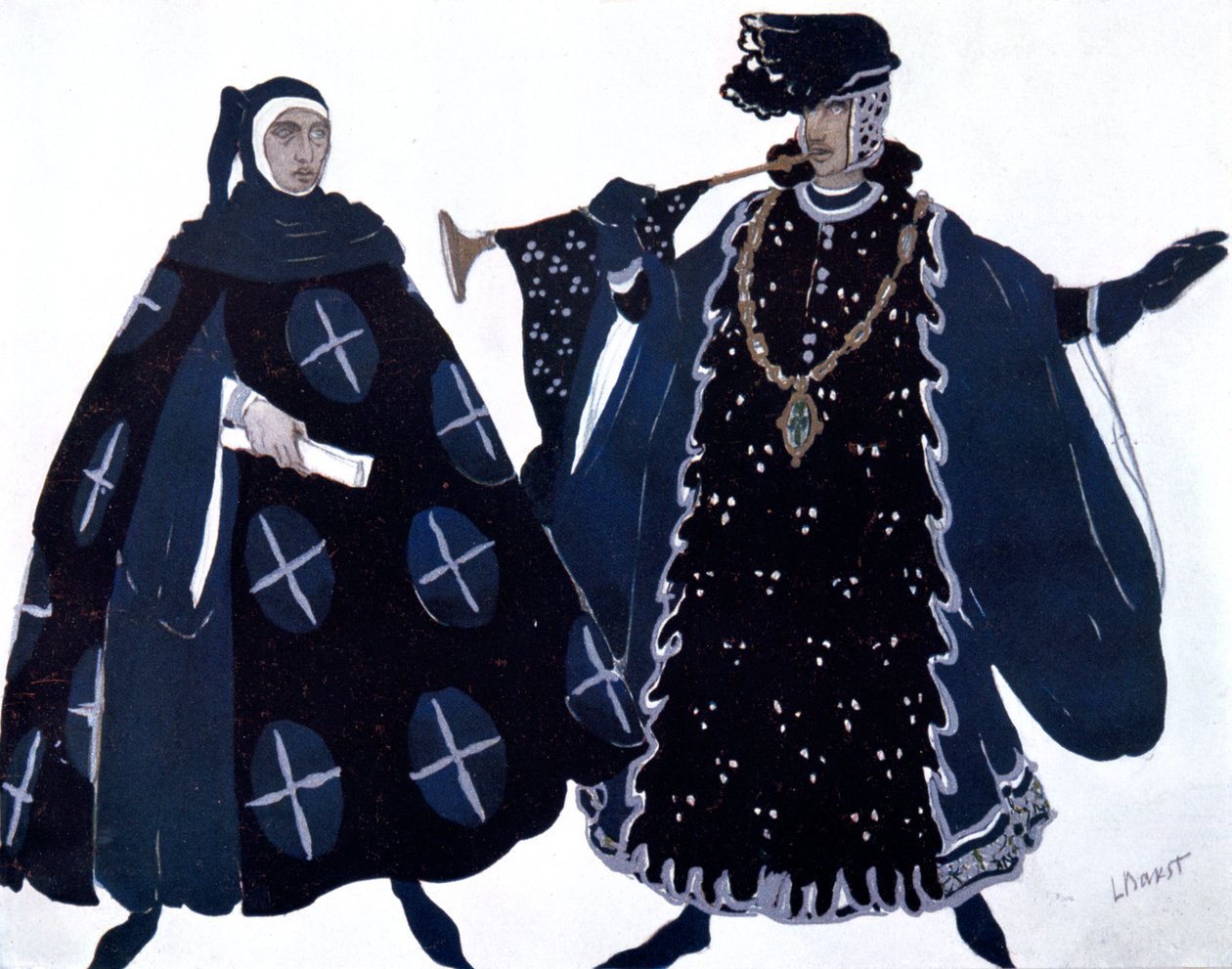 Zwei Herolde, Ballettkostümentwurf, 1911 von Leon Bakst