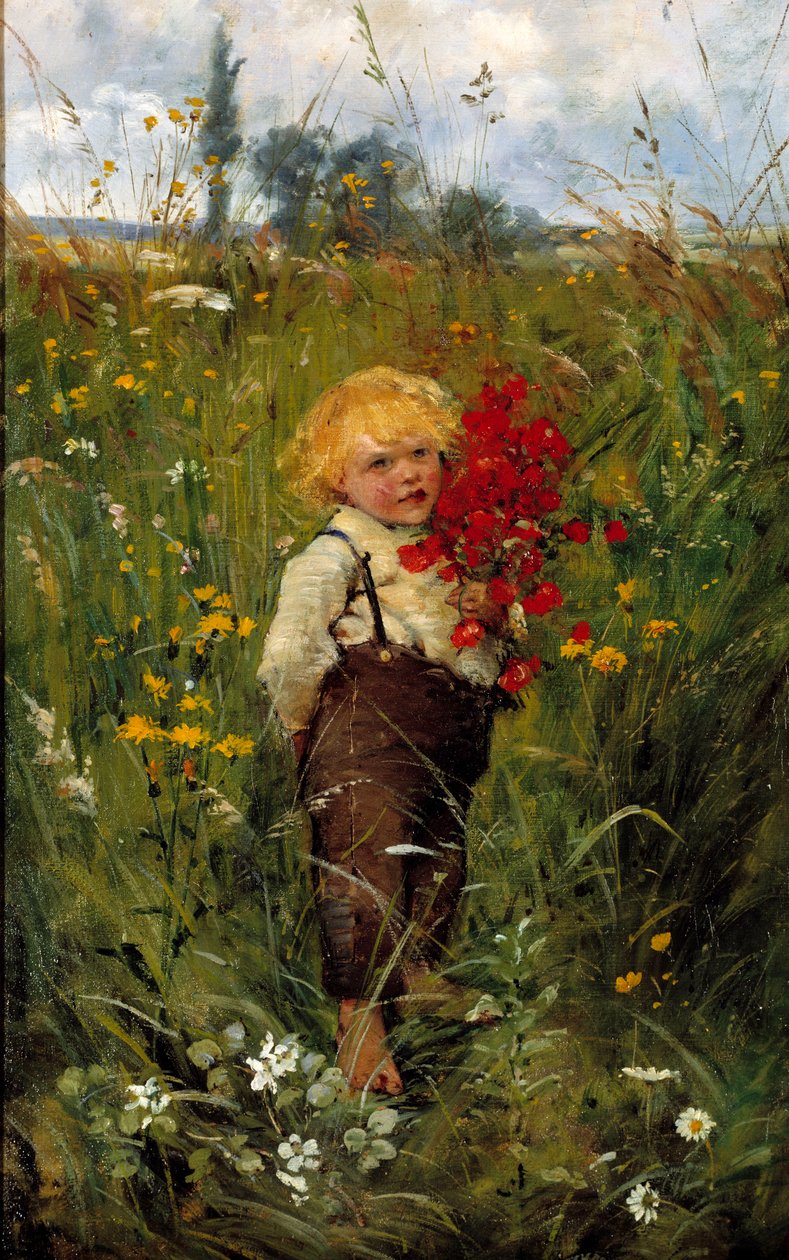 Der kleine Junge mit dem Blumenstrauß. Gemälde von Leon Tanzi (1846-1913) von Leon Louis Tanzi