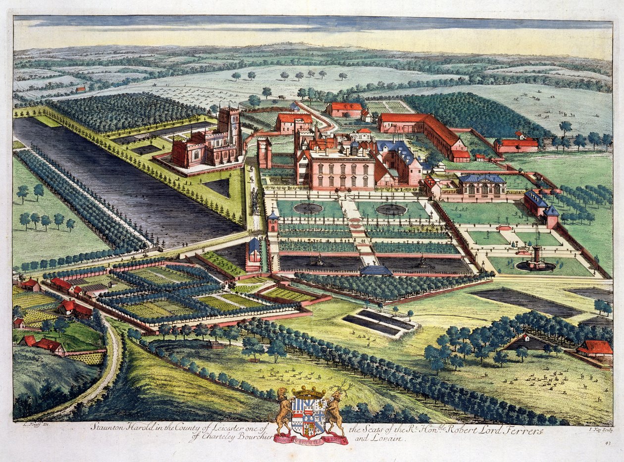 Staunton Harold in der Grafschaft Leicester, graviert von Johannes Kip von Leonard Knyff