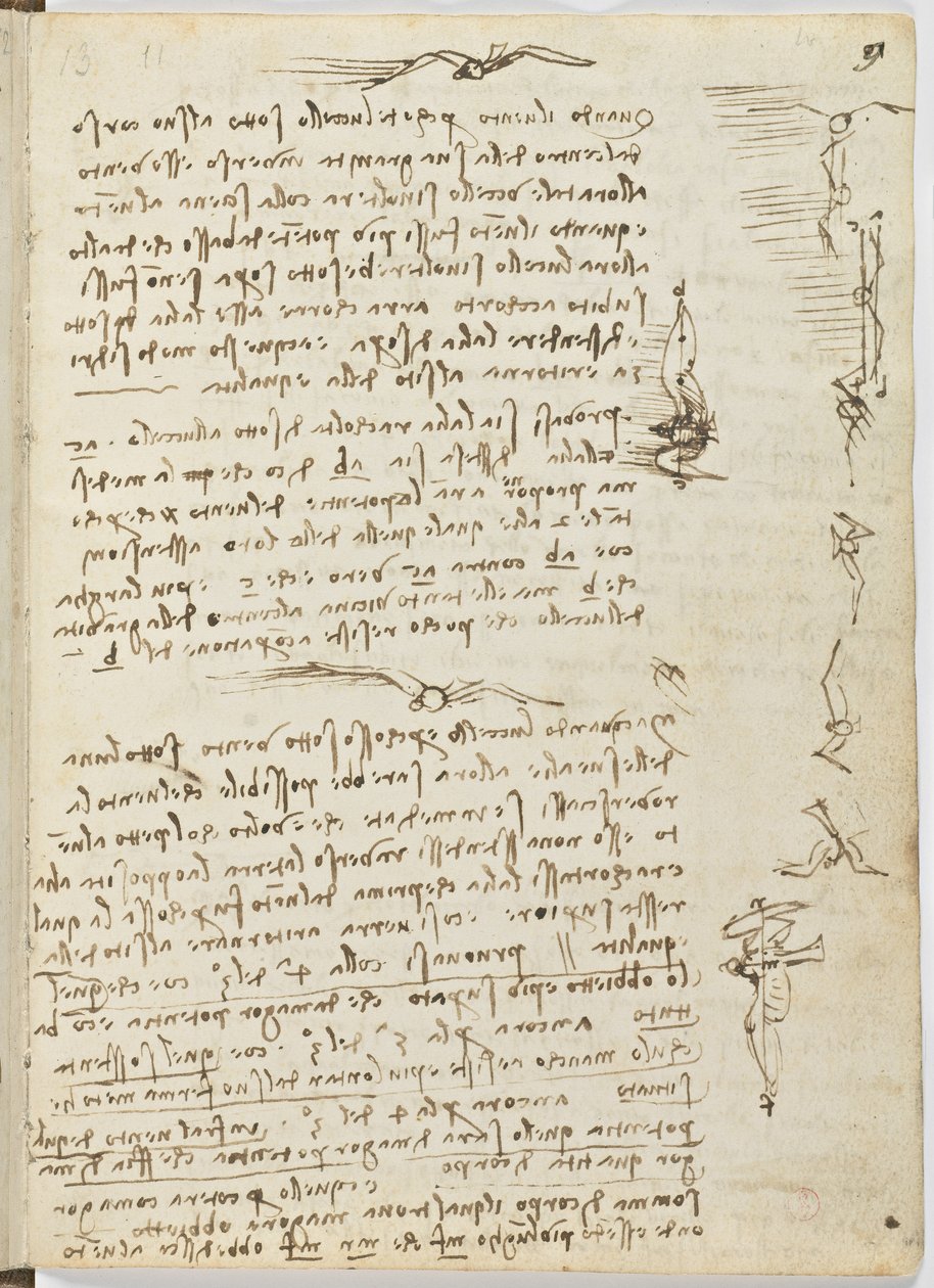 Vogelflugkodex, ca. 1505-06, Papiermanuskript, cc. 18, Blatt 9 recto von Leonardo da Vinci