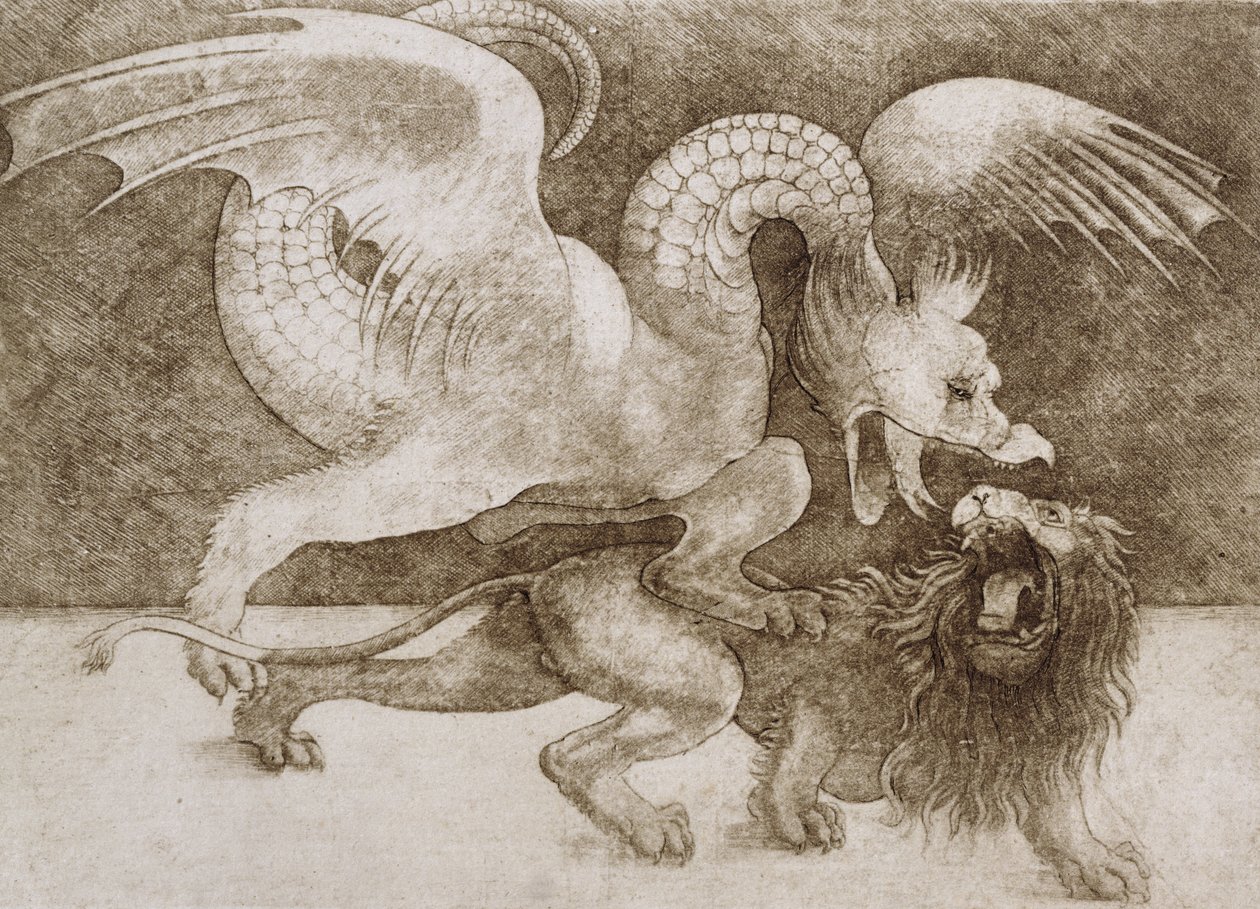 Kampf zwischen einem Drachen und einem Löwen von Leonardo da Vinci