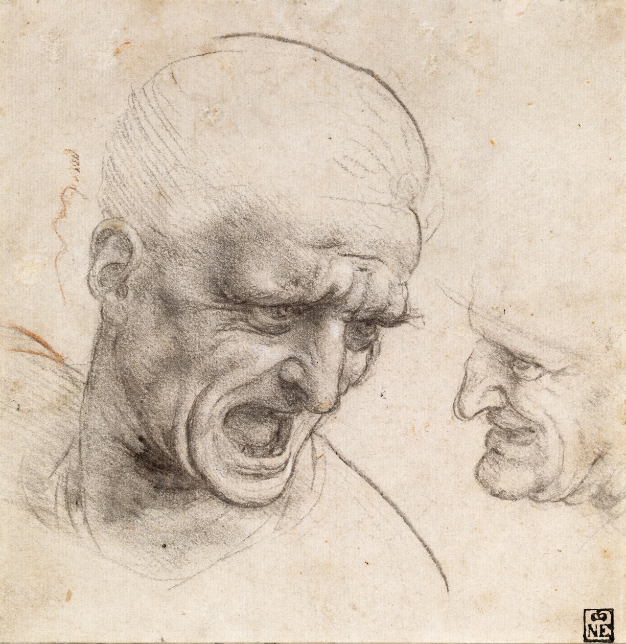 Studie von zwei Kriegerköpfen für die Schlacht von Anghiari von Leonardo da Vinci