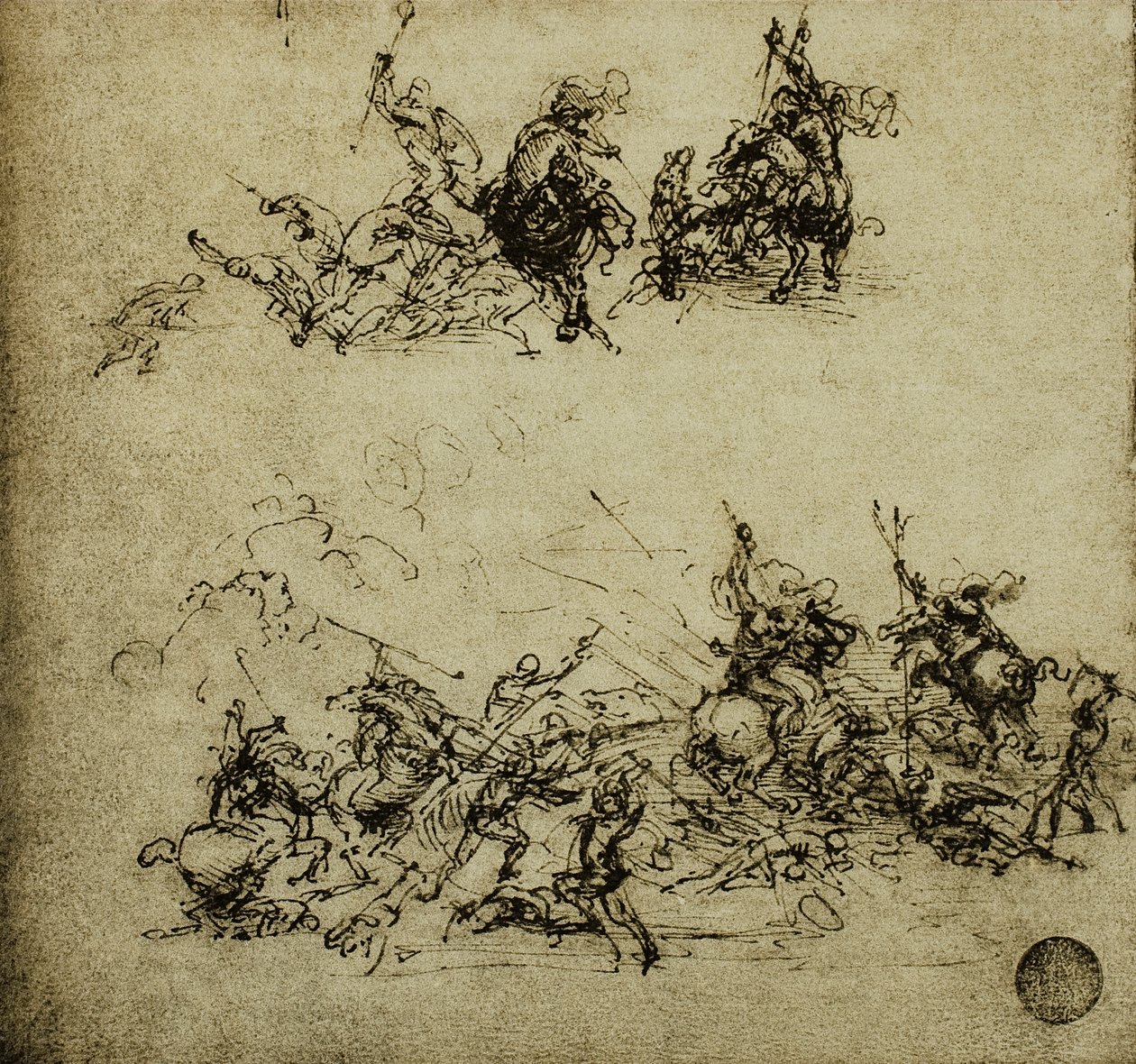 Kampfszene; Zeichnung von Leonardo da Vinci. Gallerie dell