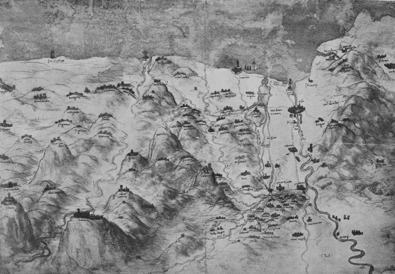 Vogelperspektive eines Teils der Toskana, um 1480 1945 von Leonardo da Vinci