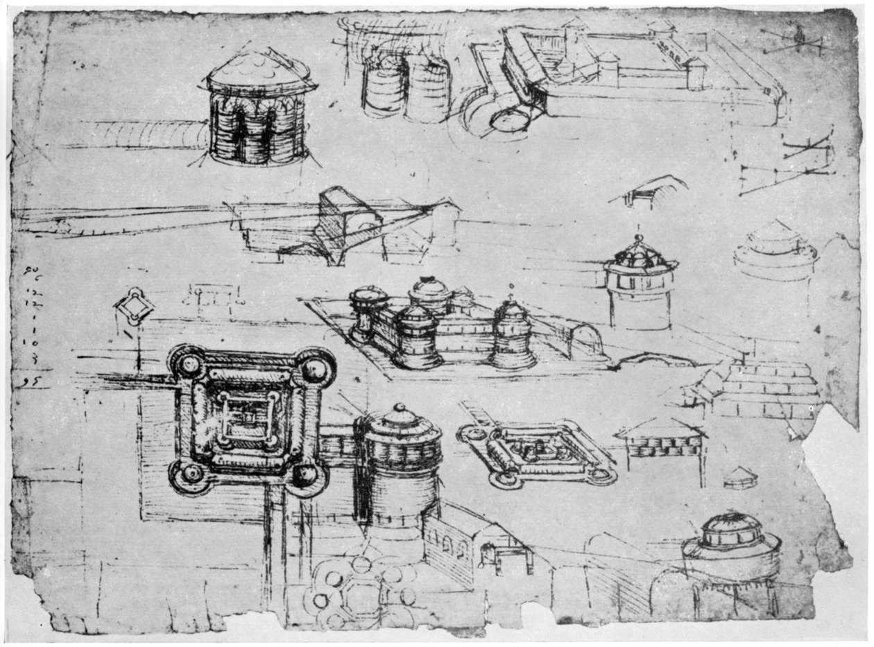 Entwürfe für eine Festung, 1500-1505 von Leonardo da Vinci