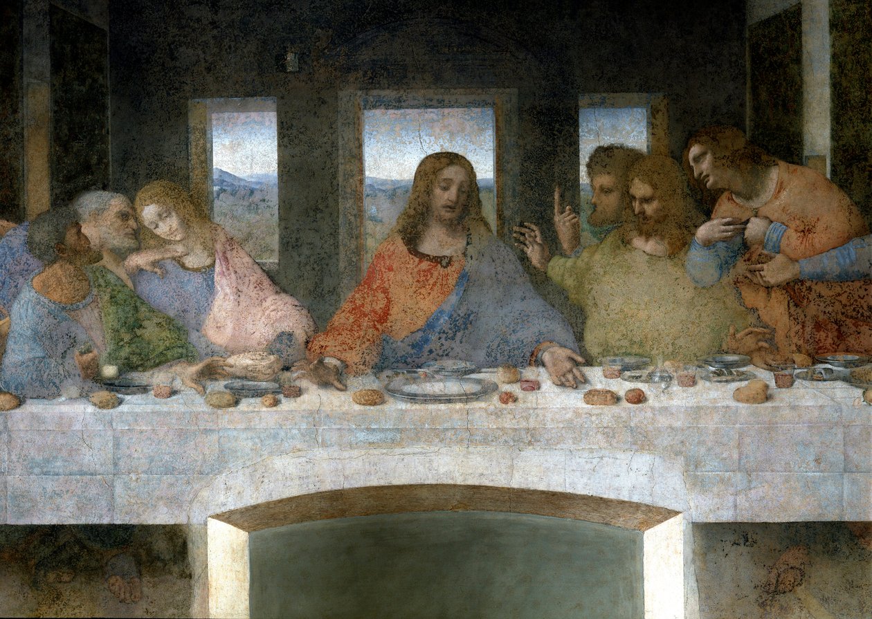Detail des Letzten Abendmahls (links) von Leonardo da Vinci
