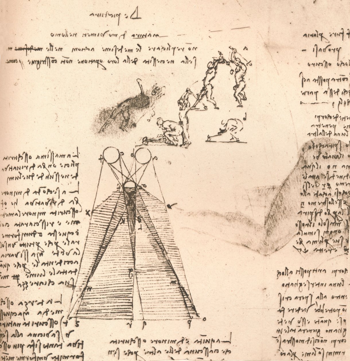 Diagramm zur Veranschaulichung der Theorie von Licht und Schatten und Skizzen von Figuren, ca. 1472-ca. 1519, 1883 von Leonardo da Vinci