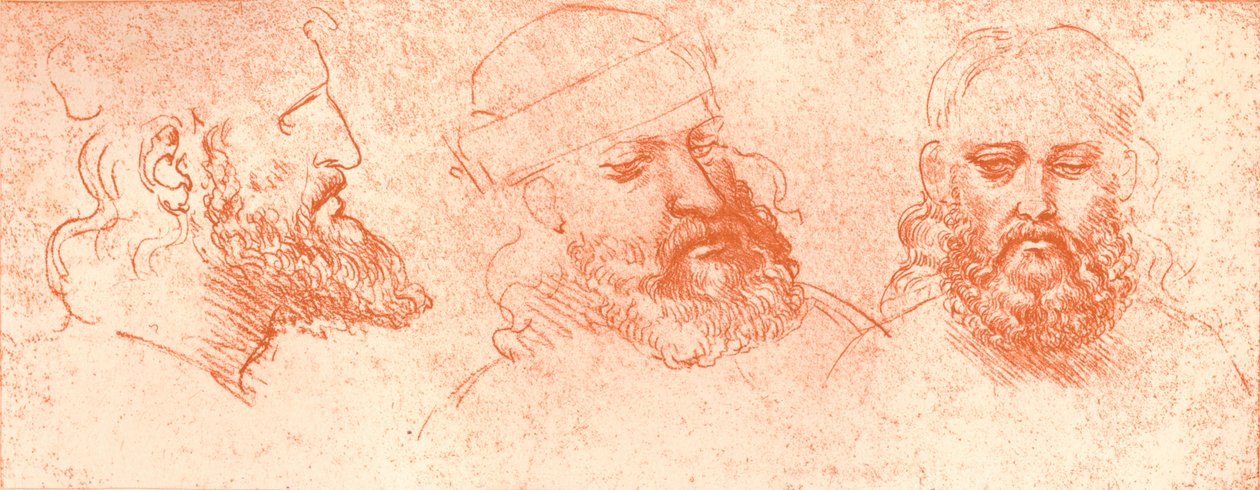 Zeichnung orientalischer Köpfe, in roter Kreide, ca. 1472-ca. 1519 von Leonardo da Vinci