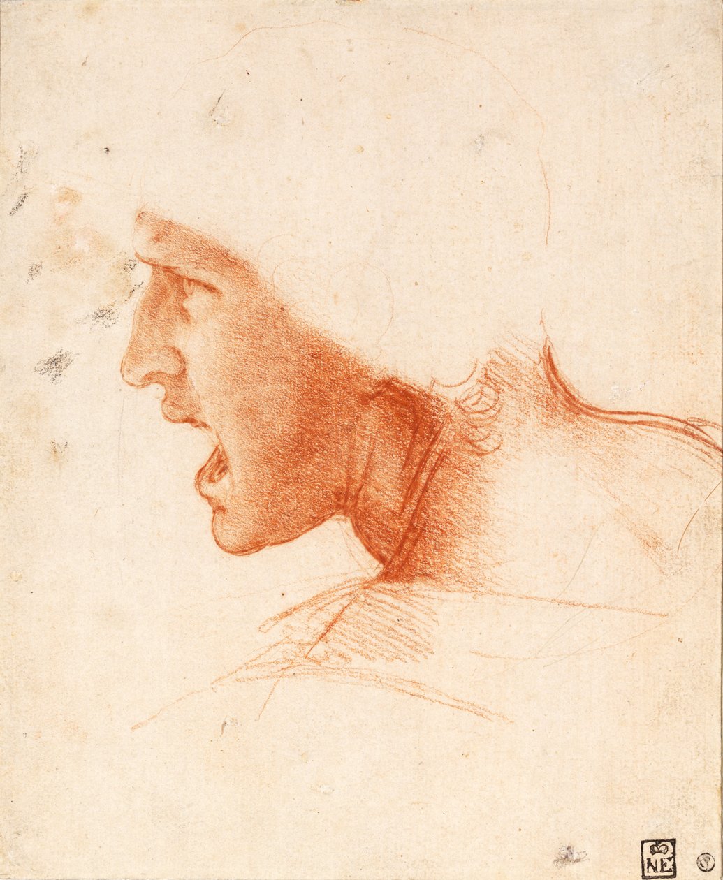 Studie eines Soldatenkopfes für Die Schlacht von Anghiari von Leonardo da Vinci