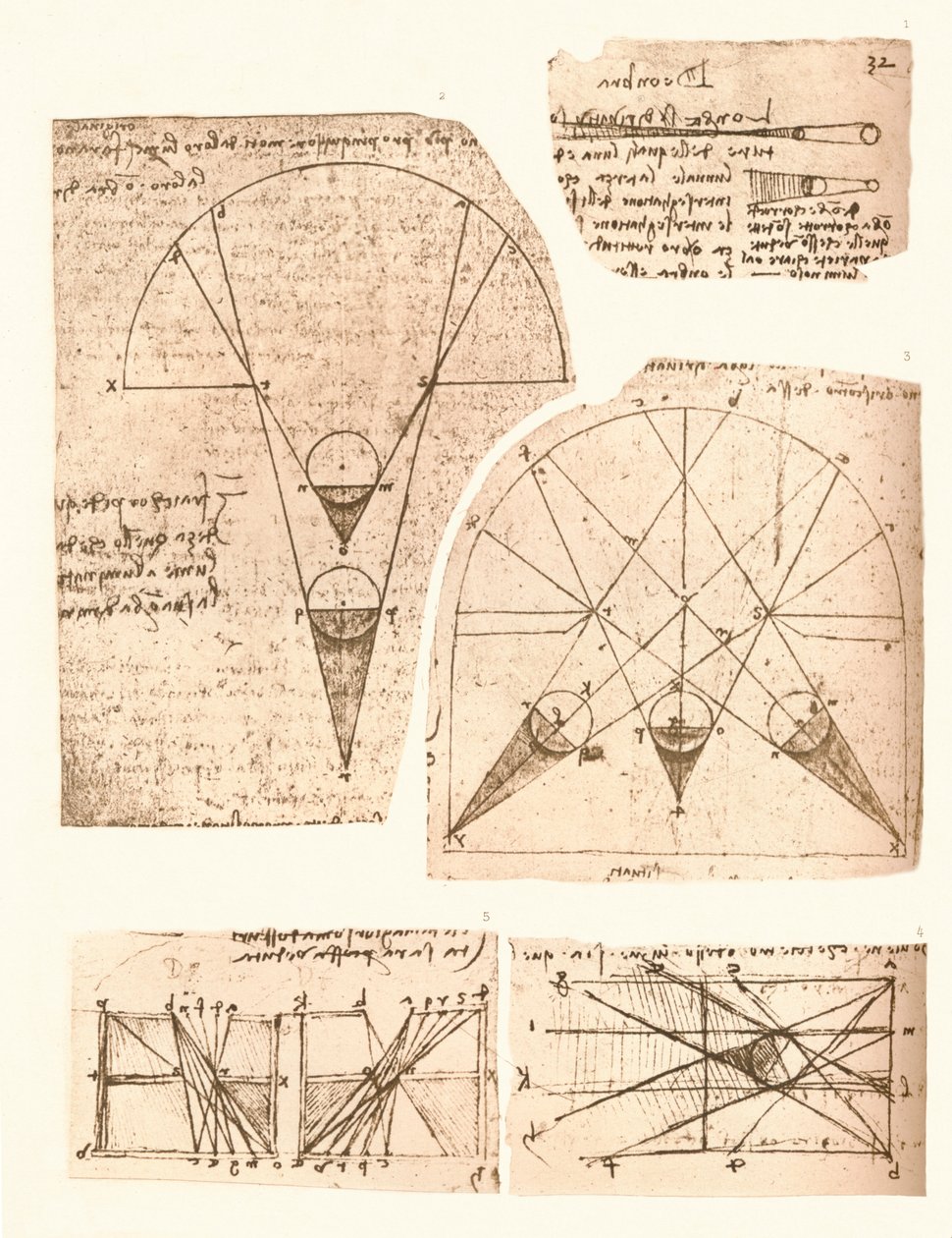 Fünf Diagramme zur Theorie von Licht und Schatten, ca. 1472-ca. 1519, 1883 von Leonardo da Vinci