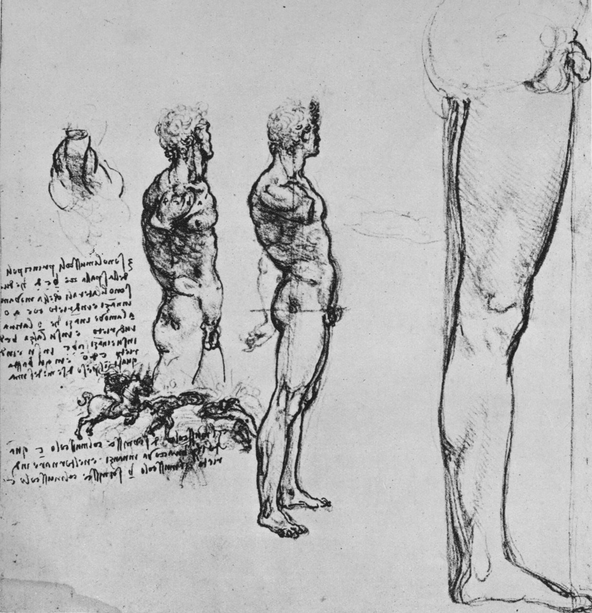 Studien von Akten und kleinere Skizze einer Schlacht, um 1480 von Leonardo da Vinci