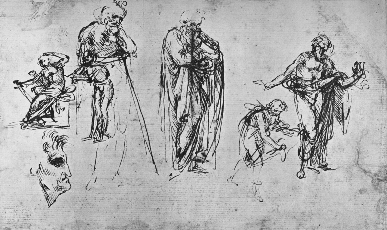 Studien einzelner Figuren und eines Profils, ca. 1480 (Detail) von Leonardo da Vinci