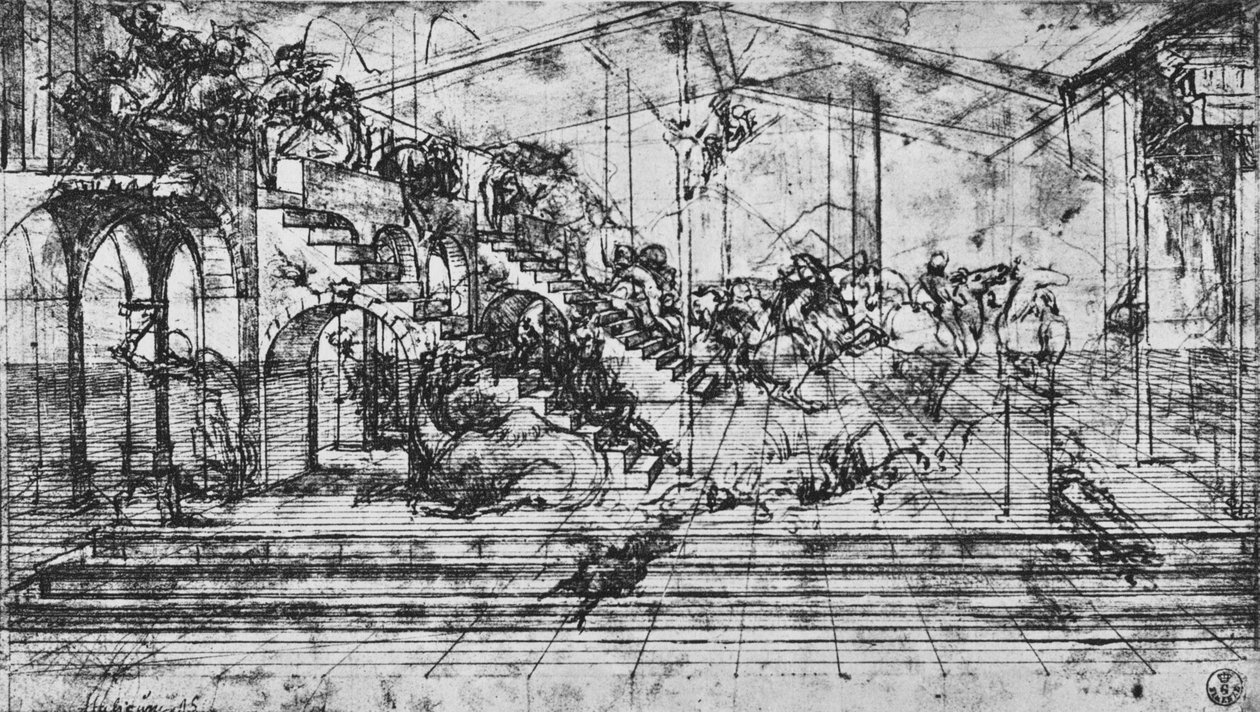 Studie der Perspektive des Hintergrunds der Anbetung der Könige, 1481 von Leonardo da Vinci