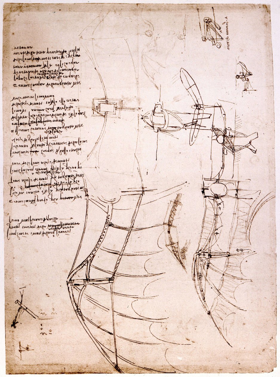 Studie über Flügel. Codex Atlanticus. Zeichnung von Leonardo da Vinci um 1499. von Leonardo da Vinci