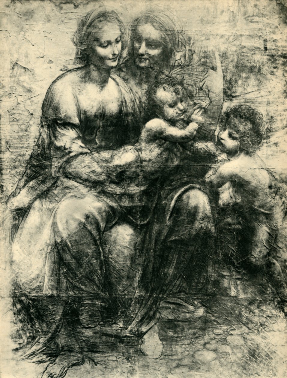 Die Jungfrau und das Kind mit der heiligen Anna und dem heiligen Johannes dem Täufer, 1499-1500, 1943 von Leonardo da Vinci