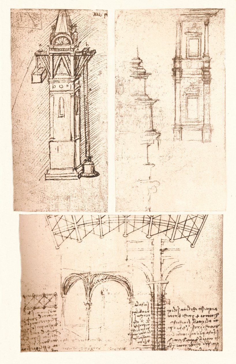 Drei architektonische Zeichnungen, ca. 1472-ca. 1519, 1883 von Leonardo da Vinci