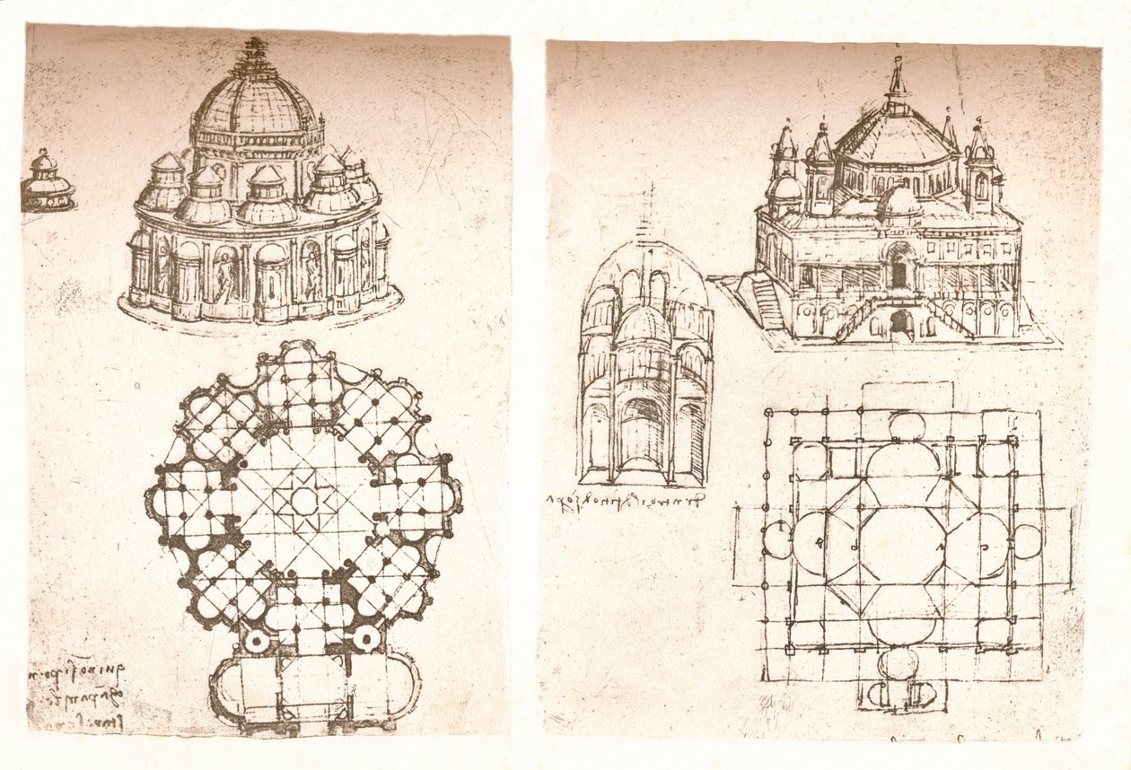 Zwei Zeichnungen von Kirchen, um 1472-1519, 1883 von Leonardo da Vinci