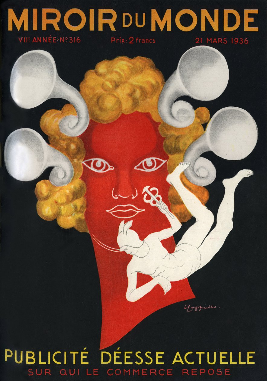 Allegorie der Werbung "Aktuelle Göttin, auf der der Handel ruht", mit Merkur, dem Gott der Reisenden und des Handels. Titelbild der Zeitschrift Mirror du Monde Nr. 316, 21. März von Leonetto Cappiello