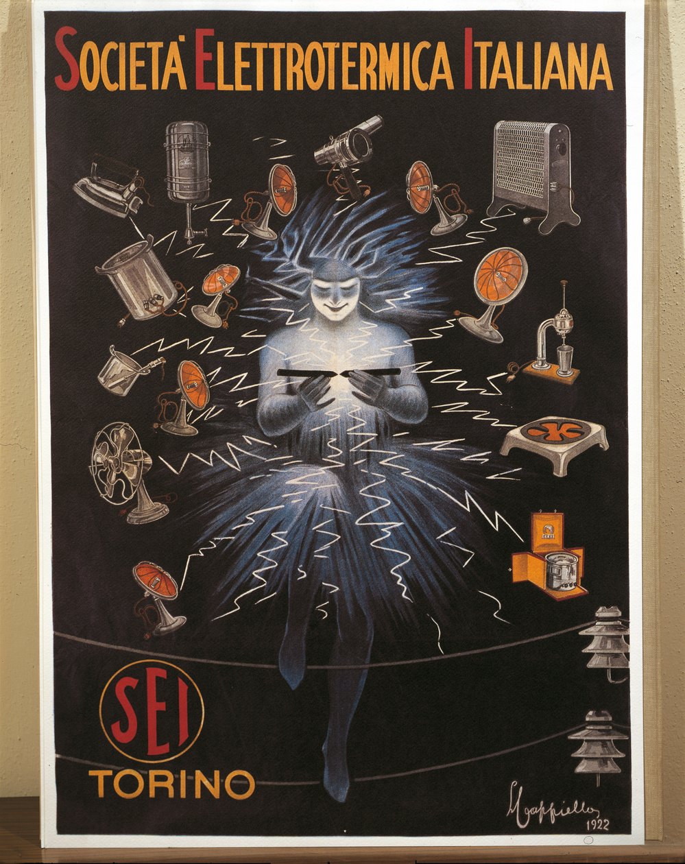 Farblithographie von Leonetto Cappiello, SEI, Werbeplakat der Electroheat Italian Company von Leonetto Cappiello