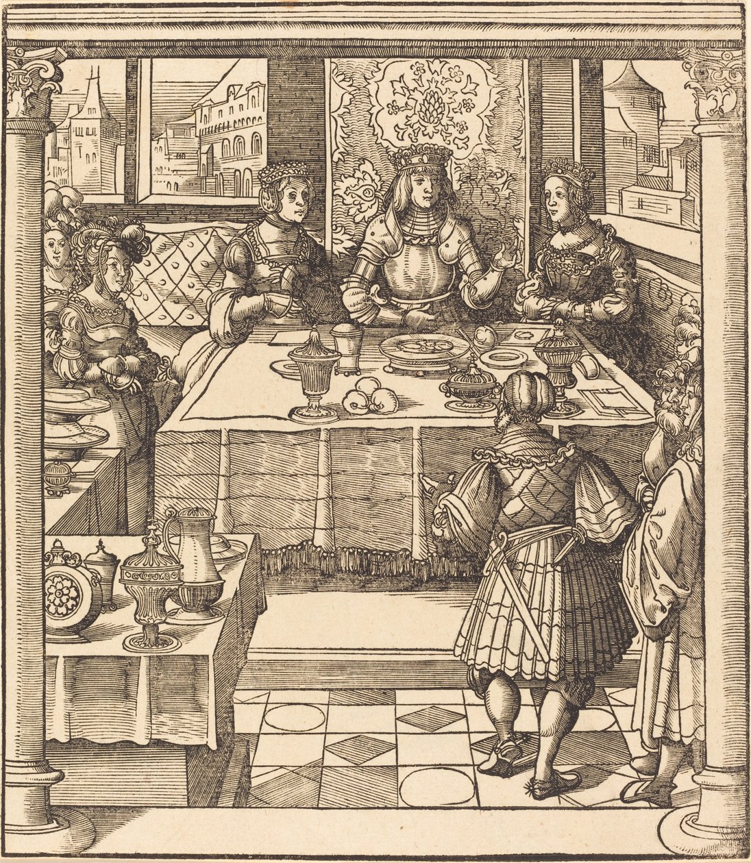 Der junge weiße König zwischen der Königin und der Prinzessin von Feuereisen von Leonhard Beck