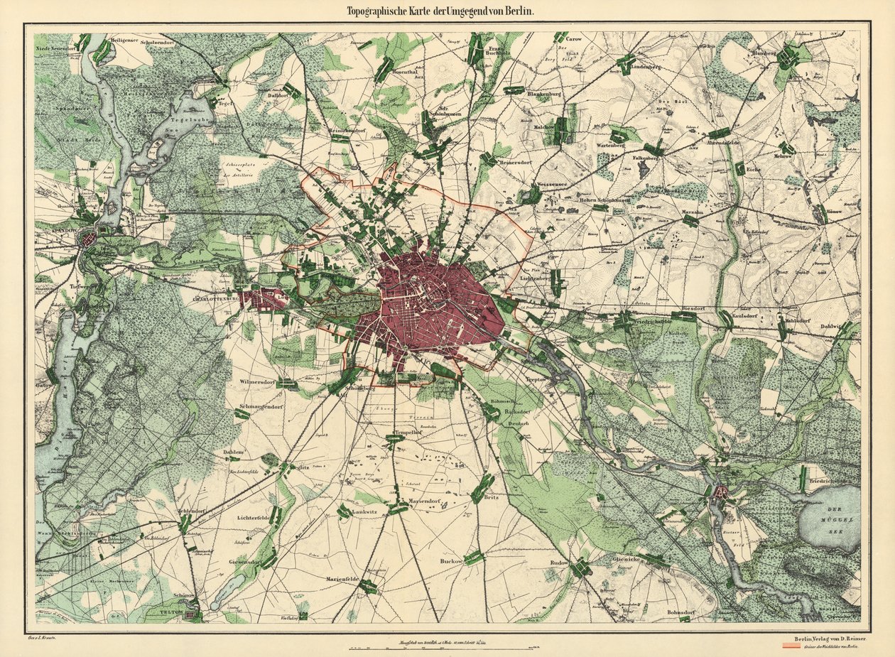 Karte von Berlin, veröffentlicht von D. Reimer Verlag, Berlin, 1871 von Leopold Kraatz