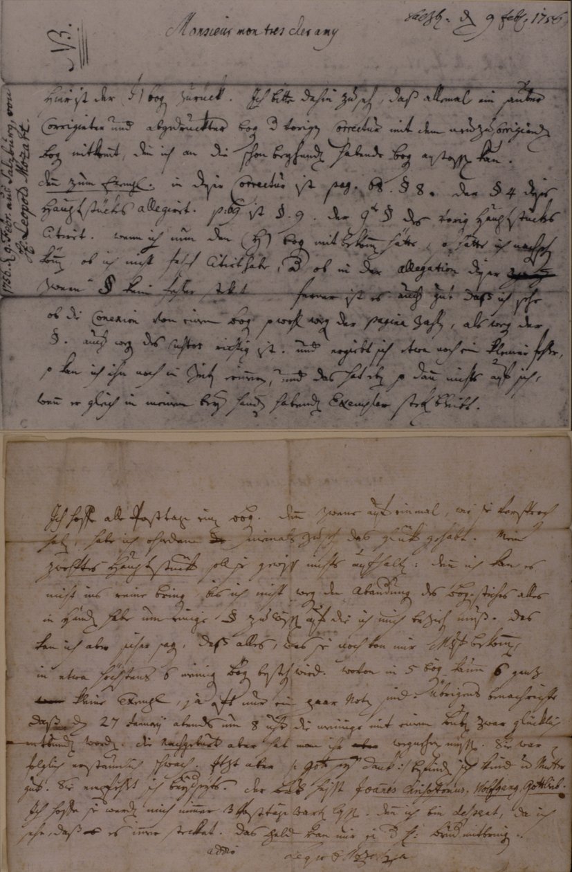 Brief von Leopold Mozart an J.J. Lotter über die Geburt seines Sohnes, Amadeus Mozart, 9. Februar 1756 von Leopold Mozart