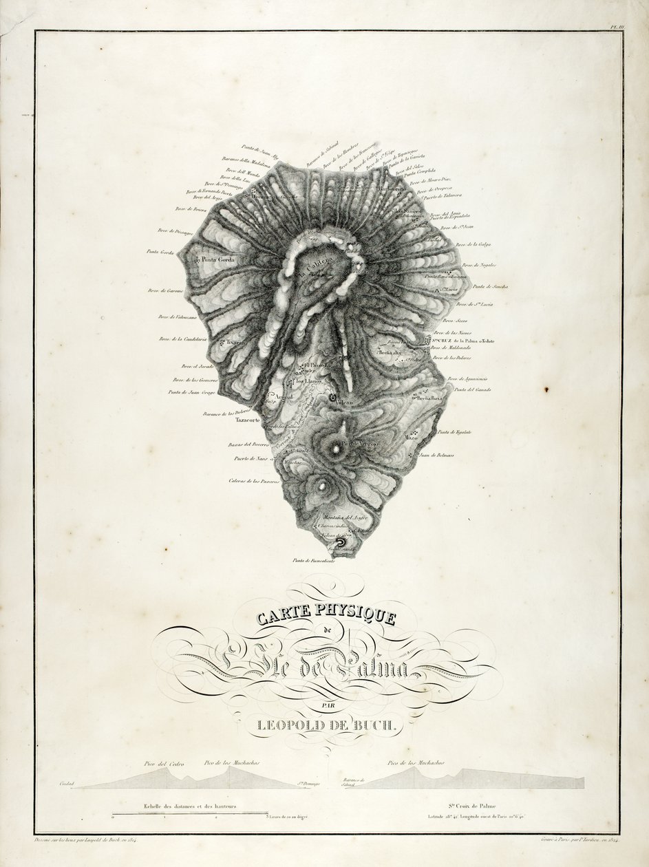 Physische Karte von La Palma, 1814 von Leopold de Buch