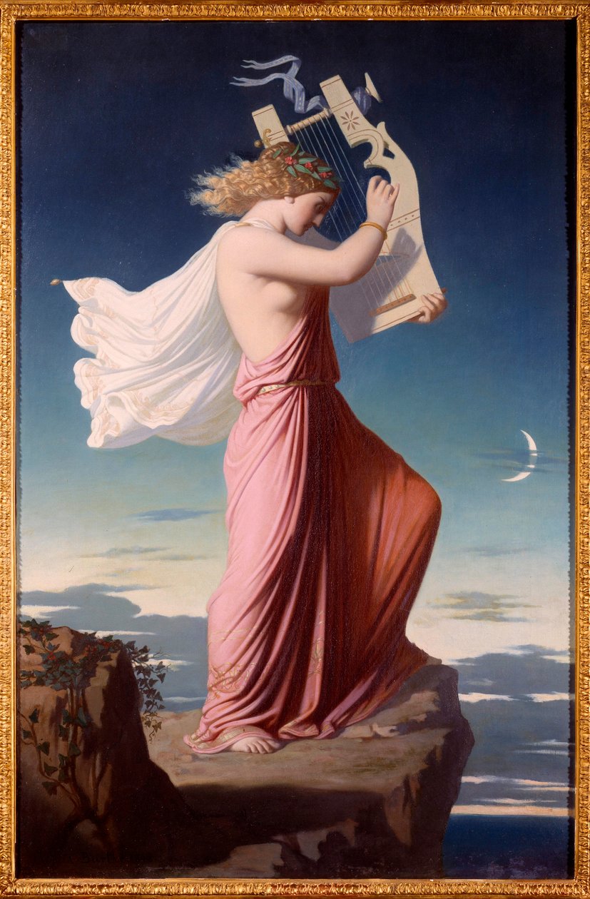Porträt der griechischen Dichterin Sappho, die die Lyra spielt von Leopold Burthe