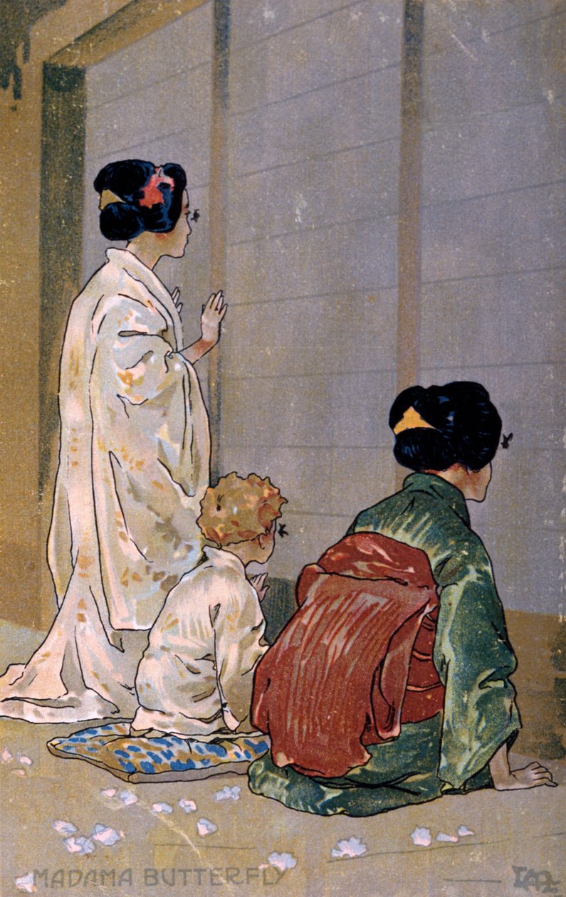Postkarte erstellt für die Premiere von "Madame Butterfly" in Brescia von Leopoldo Metlicovitz