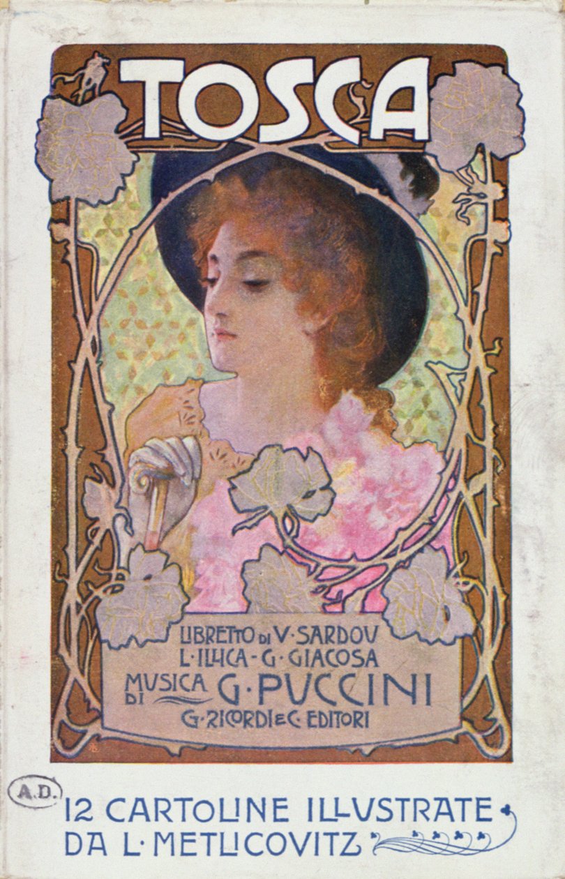 Titelseite des Notenblatts für die Oper Tosca von Puccini, ca. 1910 (Farblithografie) von Leopoldo Metlicovitz
