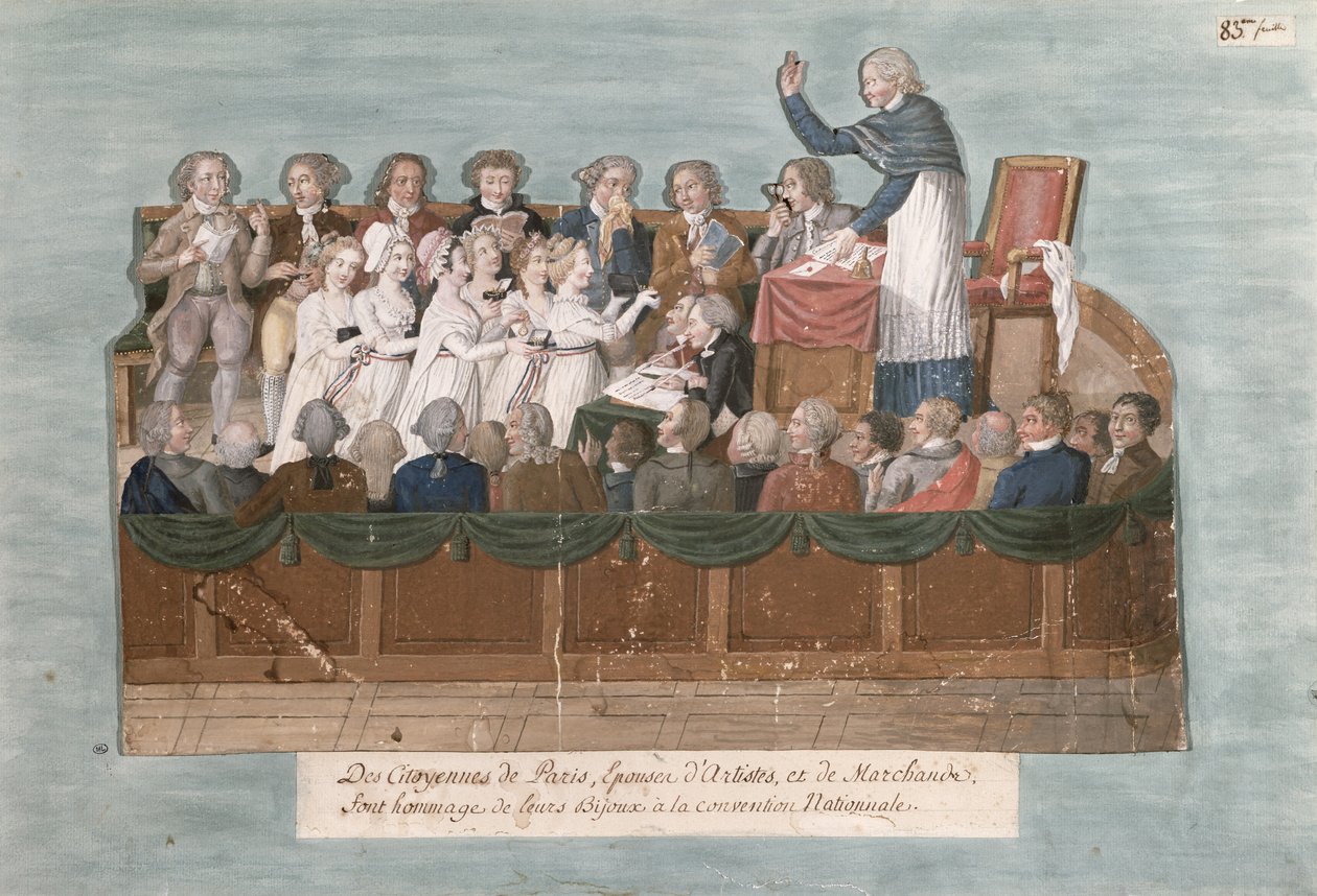 Pariser bieten ihren Schmuck der Konvention an, ca. 1792 von Lesueur Brothers