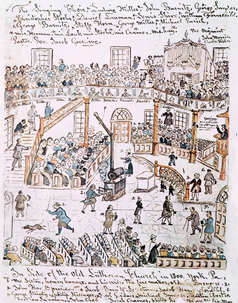 Im Inneren der alten lutherischen Kirche, York County, 1800 von Lewis Miller