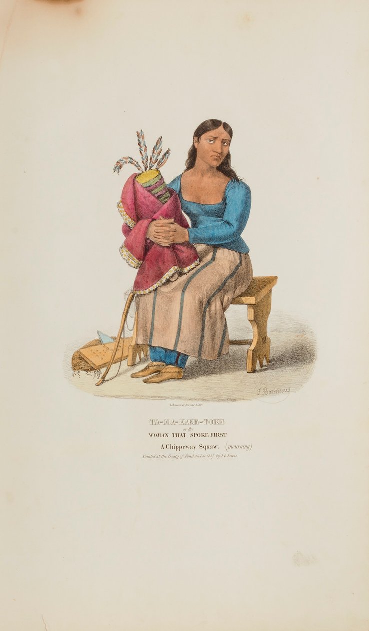 TA-MA-KAKE-TOKE oder die Frau, die zuerst sprach; Eine Chippeway-Frau (trauernd), aus dem Aboriginal Portfolio von Lewis, James Otto