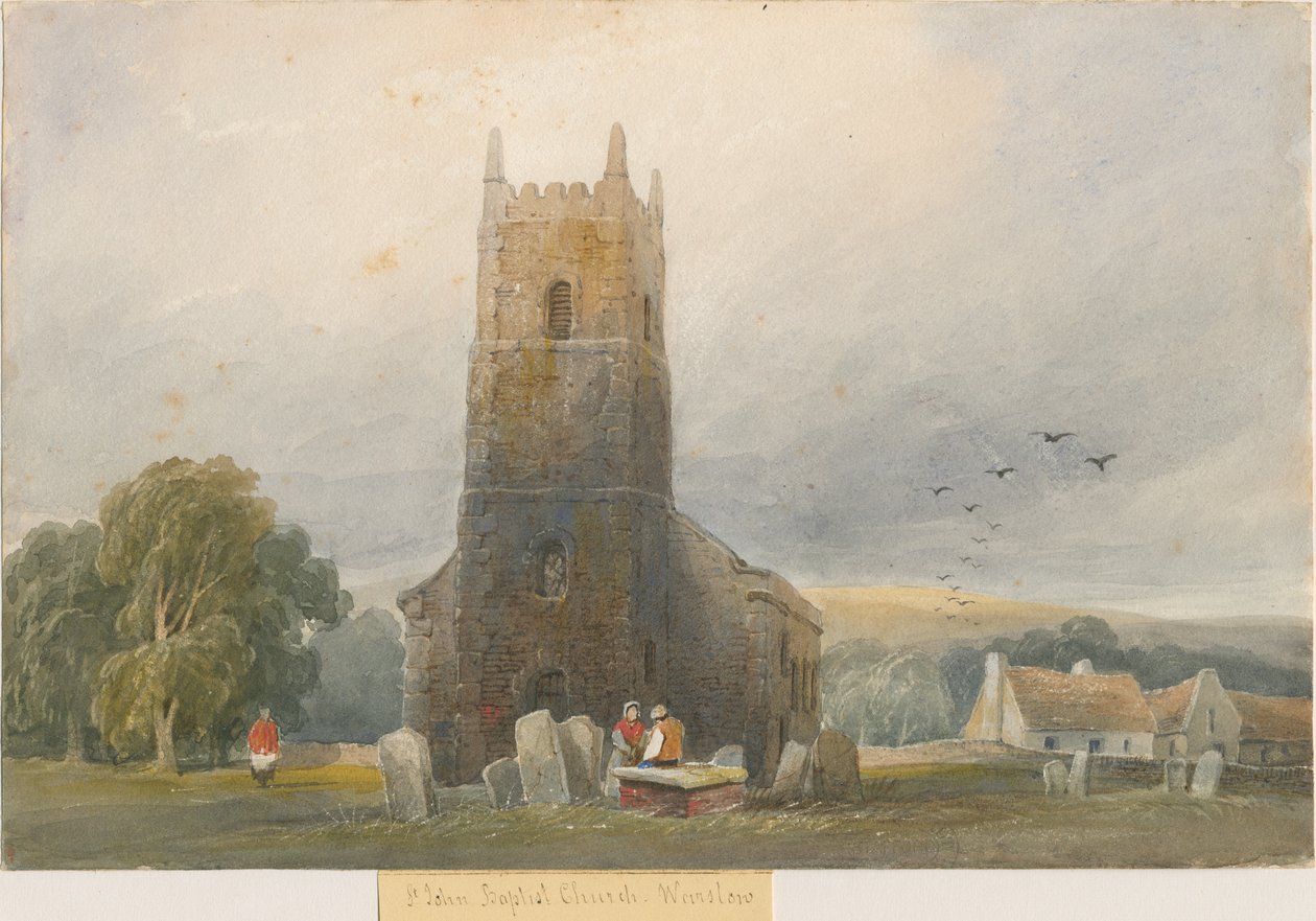 Warslow Kirche: Aquarell, undatiert [ca. 1830-1840] von Lewis John Wood