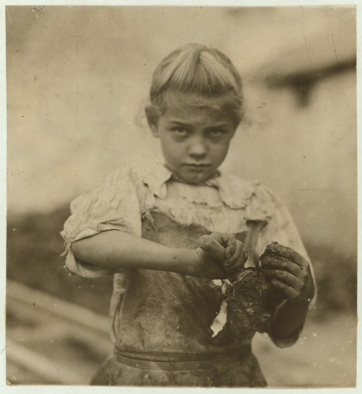 Rosie, 7 Jahre alt, Analphabetin, arbeitet im zweiten Jahr als Austernöffnerin bei der Varn und Platt Canning Company, Bluffton, South Carolina, 1913 von Lewis Wickes Hine