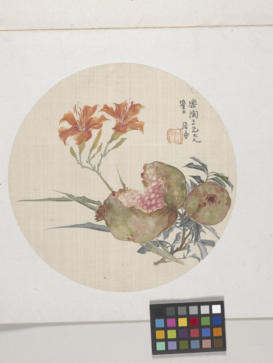 Granatapfel und Taglilie, ca. 1850-1904 (Tinte und Farben auf Papier) von Lian Ju