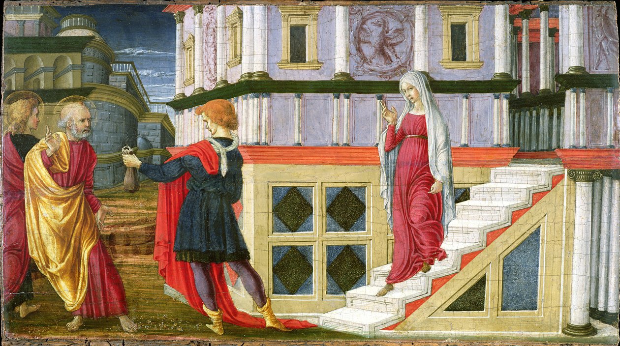 Simon Magus bietet St. Peter Geld an, 1470-75 von Liberale da Verona
