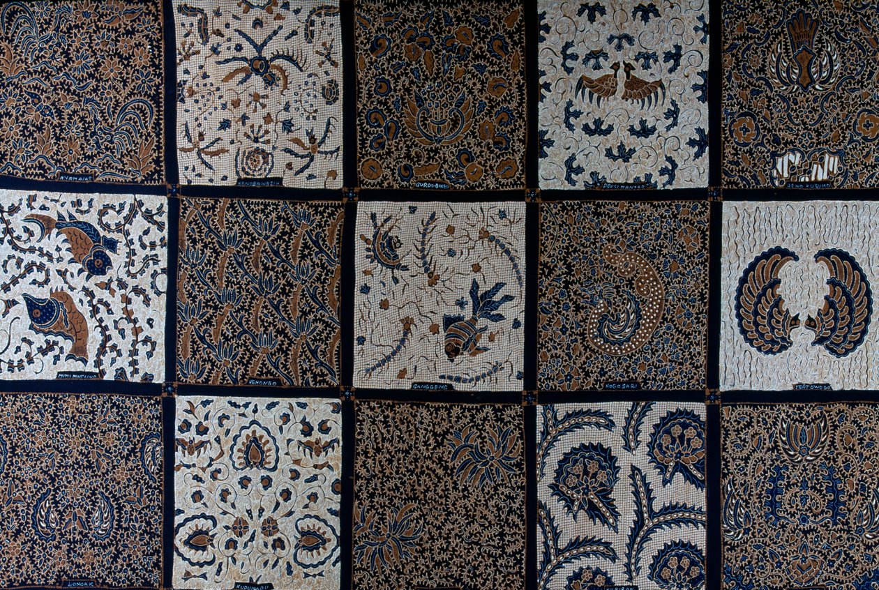Batik mit traditionellen Designs aus traditionellen Farben, Surakarta, Java, Indonesien, Detail von Unbekannt Unbekannt
