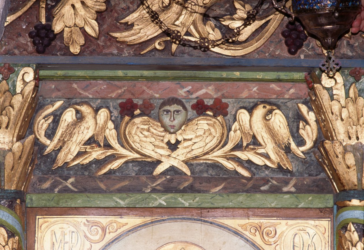 Dekoration, Detail der Ikonostase in der byzantinischen Kirche St. Georg, Anidri, Kreta, Griechenland von Unbekannt Unbekannt