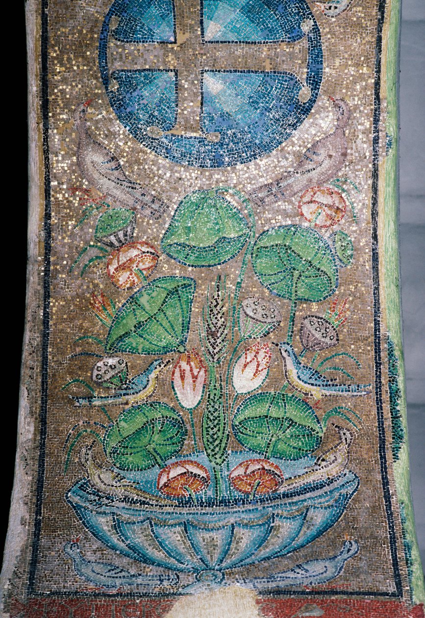 Blumen und Vögel, Mosaik in der frühchristlichen Kirche Panagia Ahiropiitos, Thessaloniki, Zentralmakedonien, Griechenland, 5. Jahrhundert von Unbekannt Unbekannt